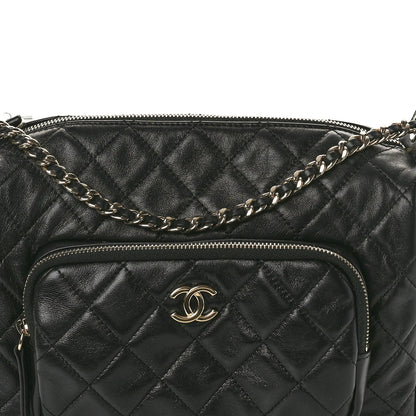 Chanel Shiny Crumpled Lambskin Quilted Medium Preppy Pocket Camera Case Black 8 of 11