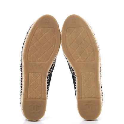 Chanel Tweed Patent Goatskin Sequin CC Espadrilles 37 Black 5 of 12