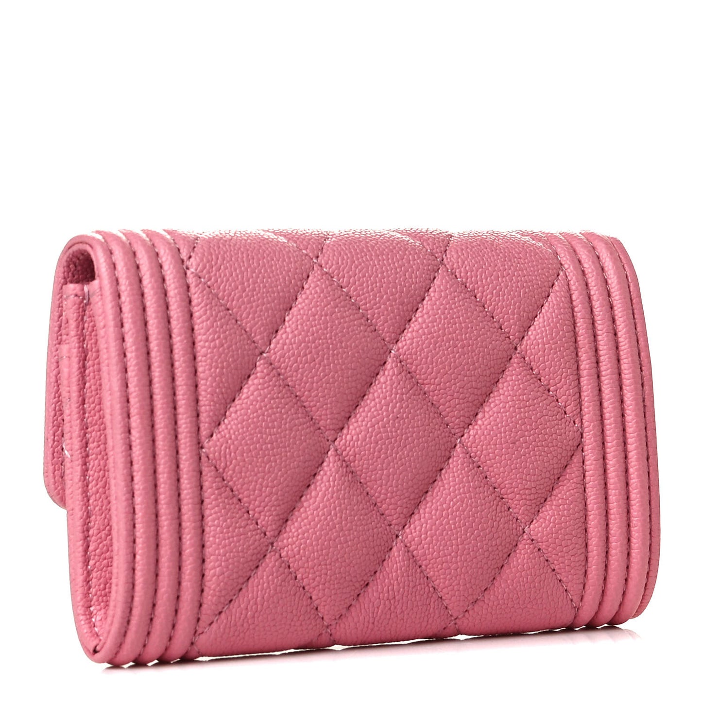 Caviar Quilted Boy Flap Card Holder Wallet Light Pink