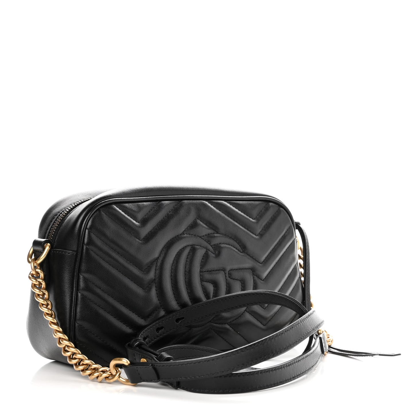 Calfskin Matelasse Small GG Marmont Chain Shoulder Bag Black