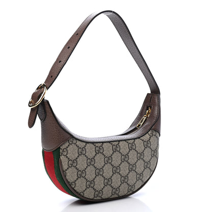 Gucci GG Supreme Monogram Textured Calfskin Web Mini Ophidia Half Moon Hobo Beige Ebony New Acero 2 of 5
