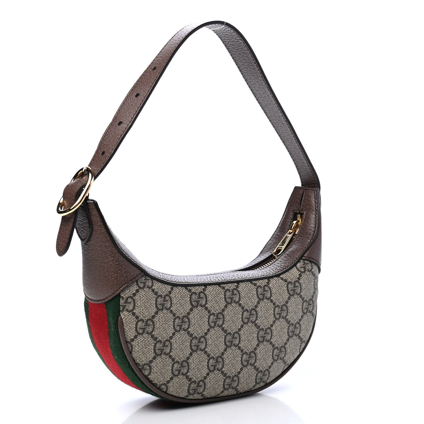 GG Supreme Monogram Textured Calfskin Web Mini Ophidia Half Moon Hobo Beige Ebony New Acero