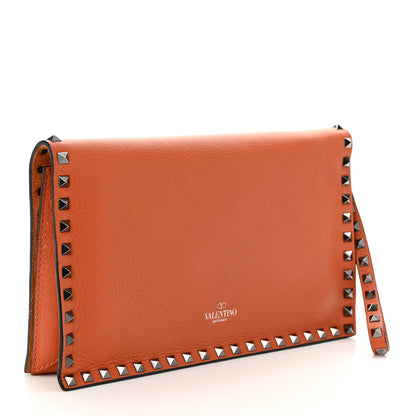 Valentino Garavani Pebbled Calfskin Rockstud Wristlet Clutch Orange 3 of 9