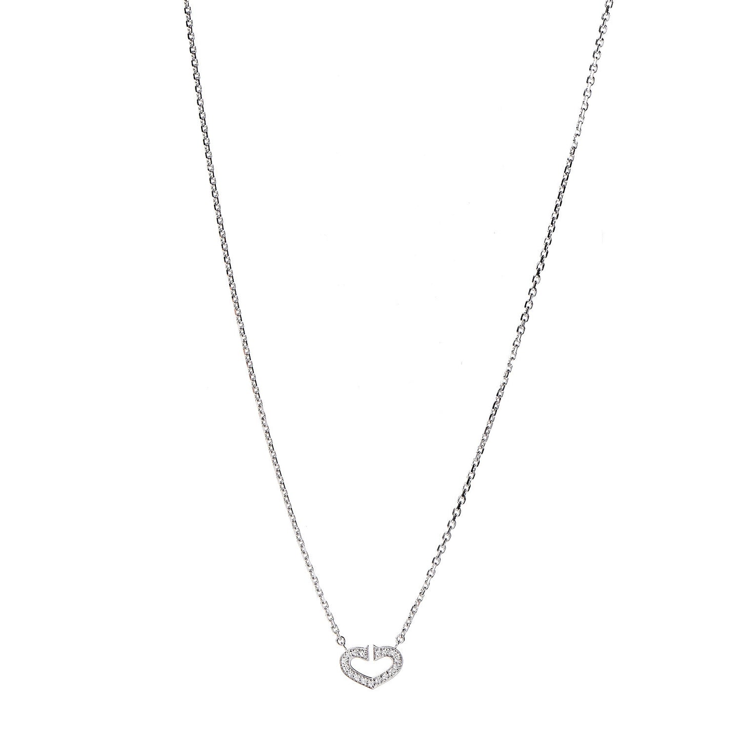 18K White Gold Diamond Small Hearts and Symbols Pendant Necklace