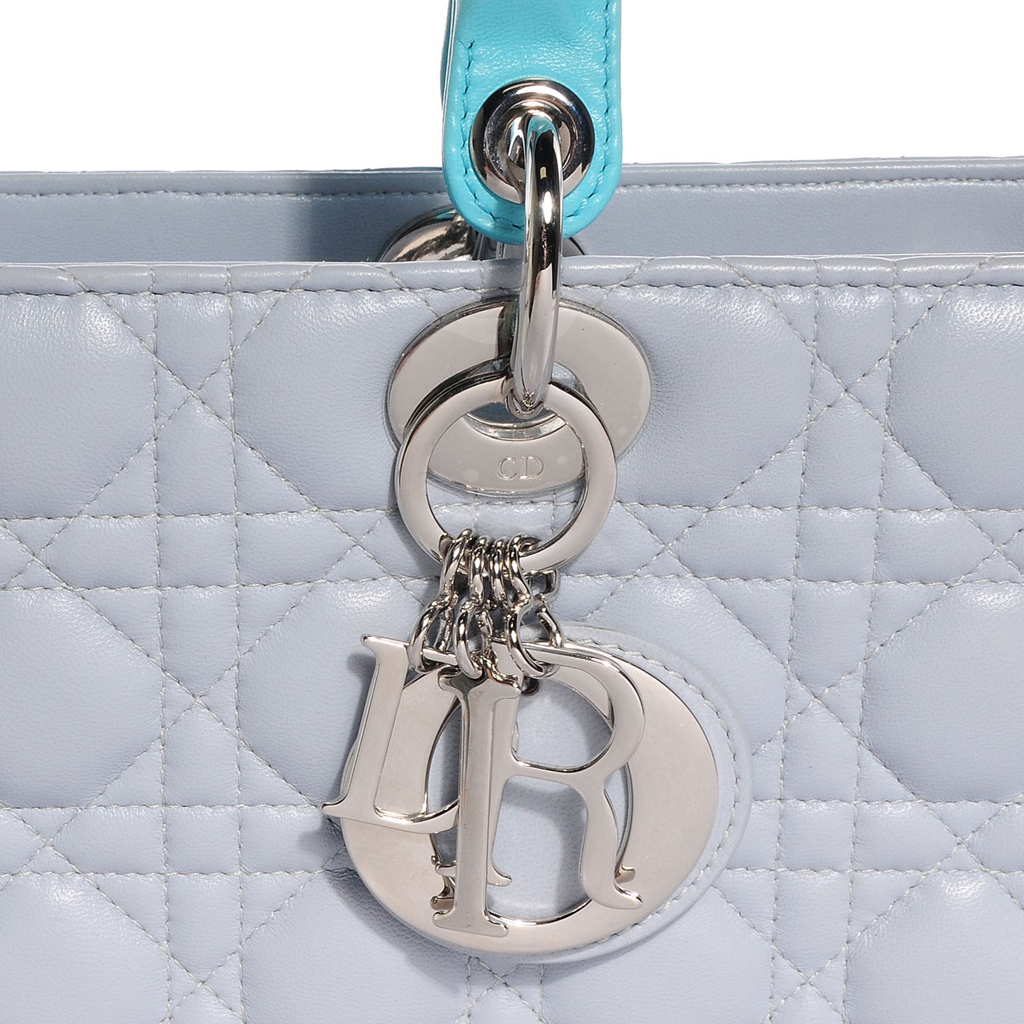 Lambskin Cannage Large Lady Dior Grey Turquoise