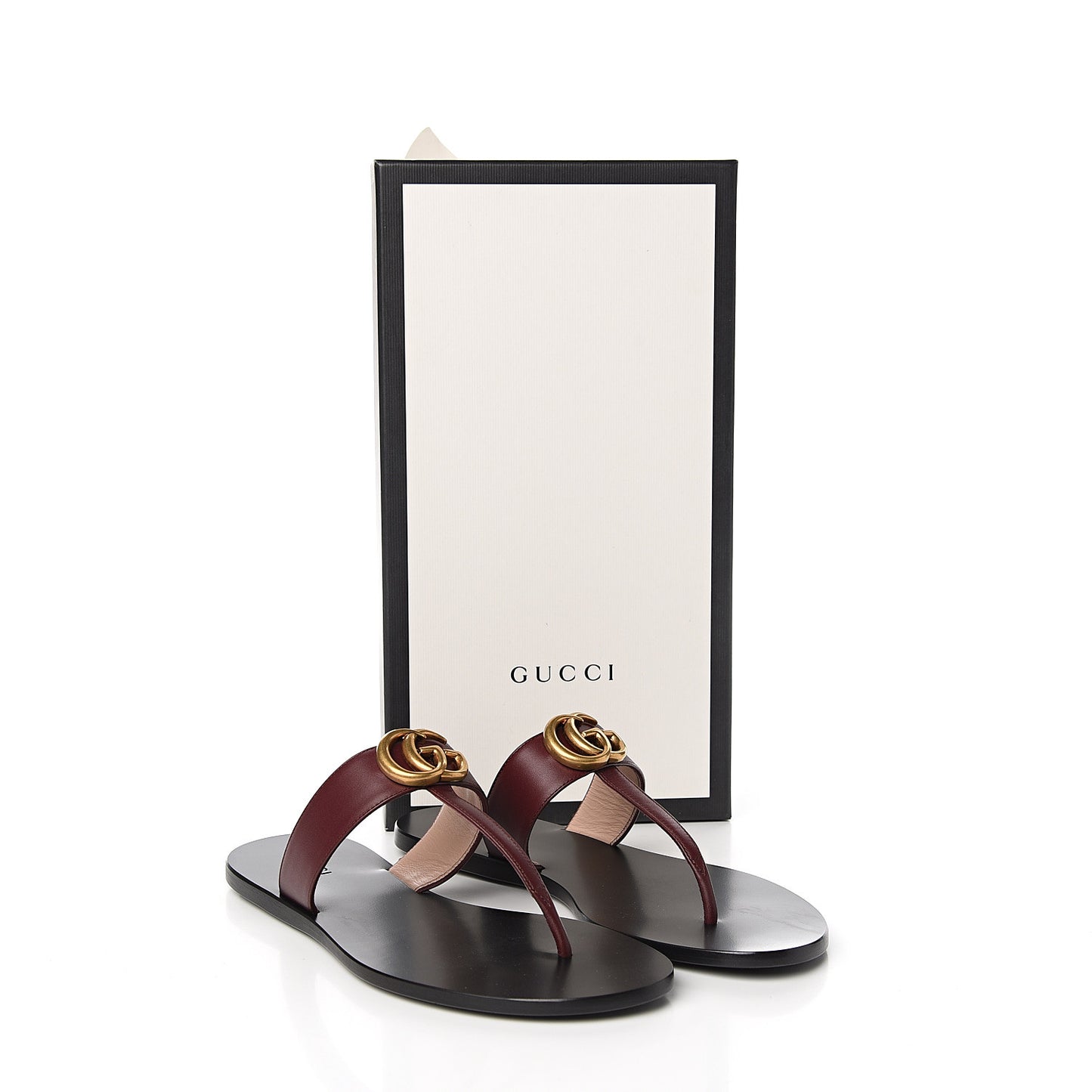 Calfskin GG Marmont Thong Sandals 37.5 Vintage Bordeaux