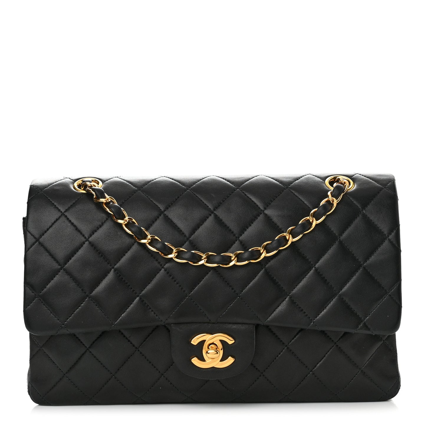 Lambskin Quilted Medium Double Flap Black