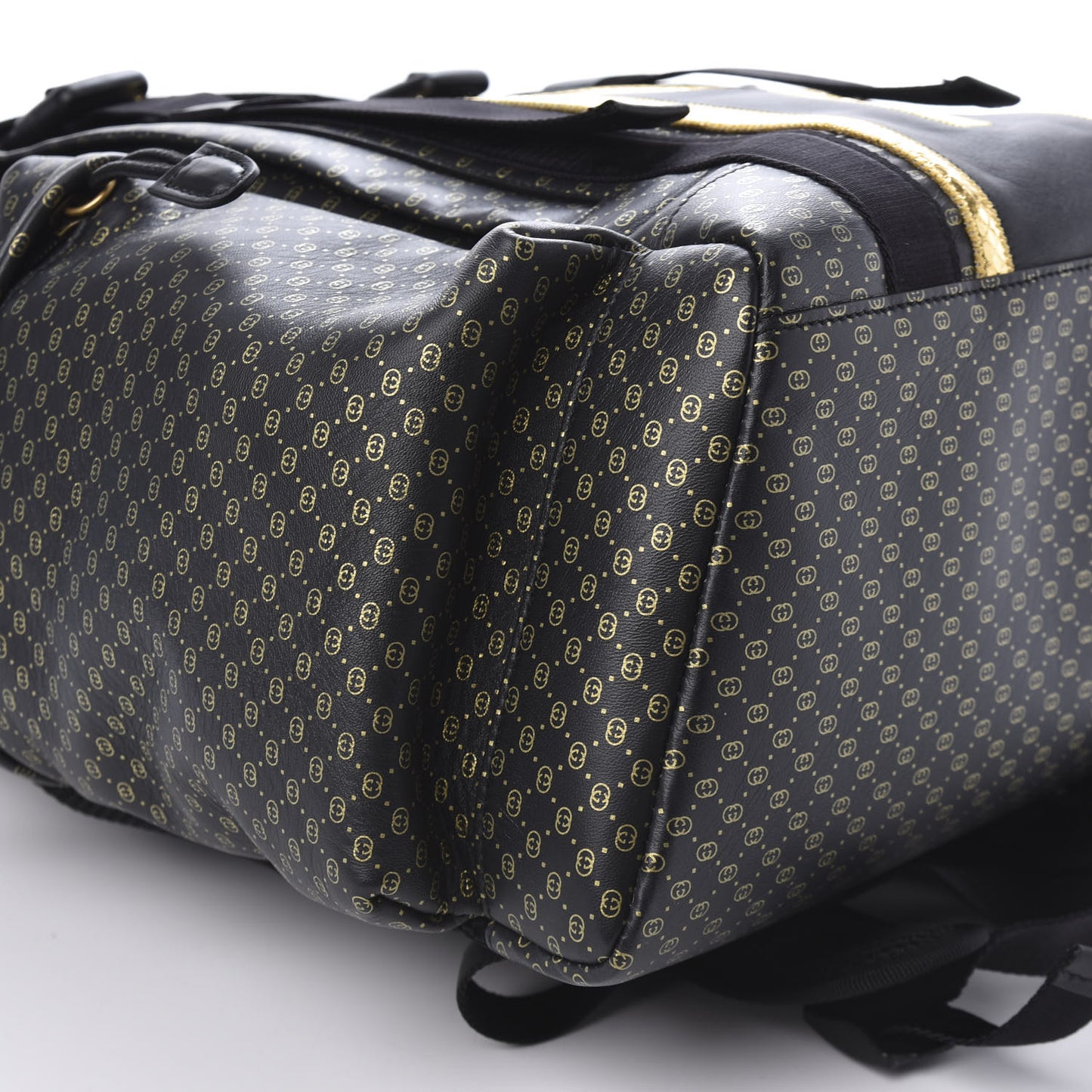 X DAPPER DAN Calfskin Laminated Ayers GG Micro Monogram Double Buckle Backpack Black Gold