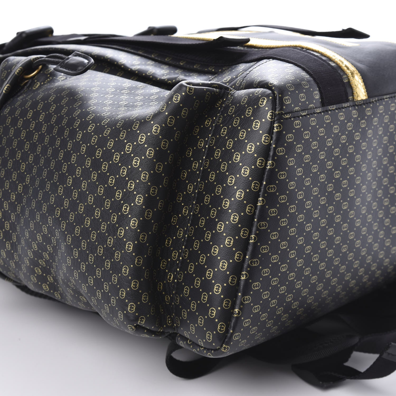 Gucci X DAPPER DAN Calfskin Laminated Ayers GG Micro Monogram Double Buckle Backpack Black Gold 16 of 19