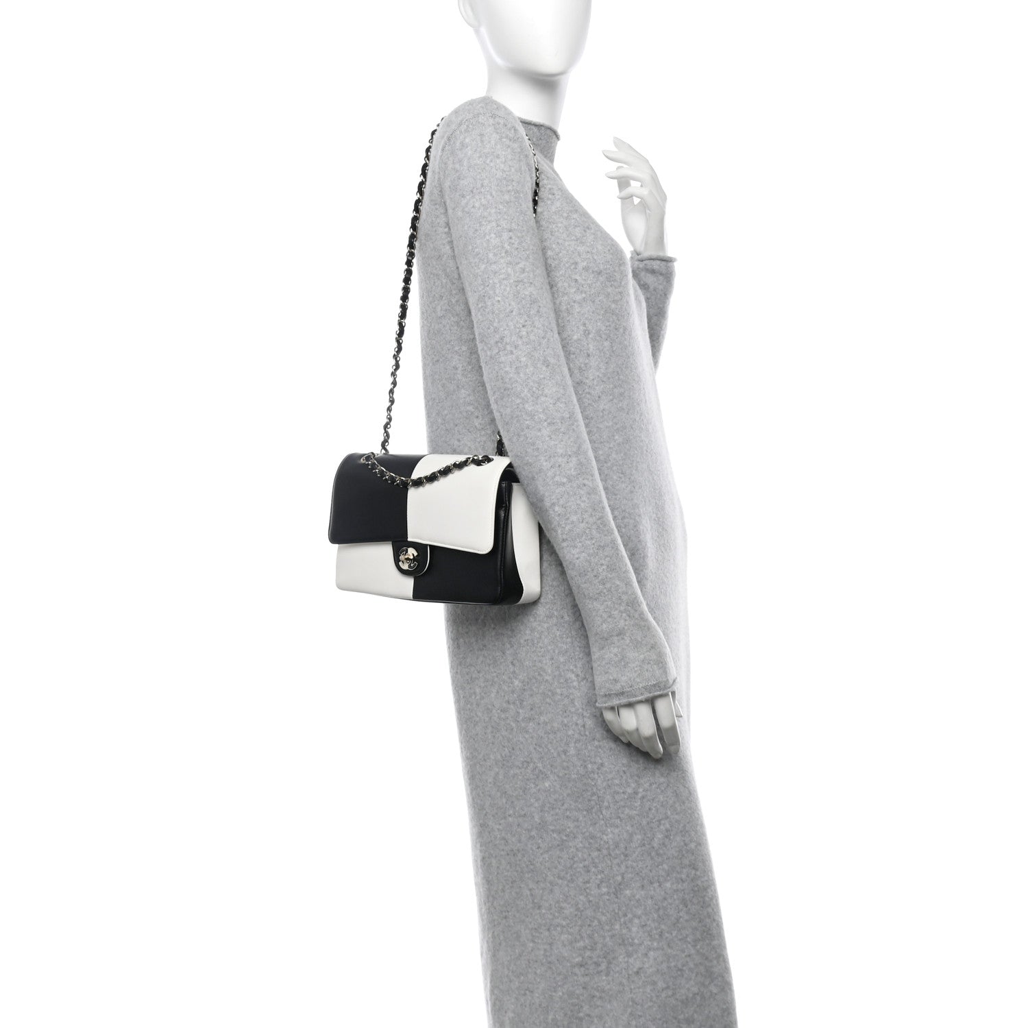 Chanel Lambskin Geometric Patchwork Medium Double Flap White Black 2 of 13