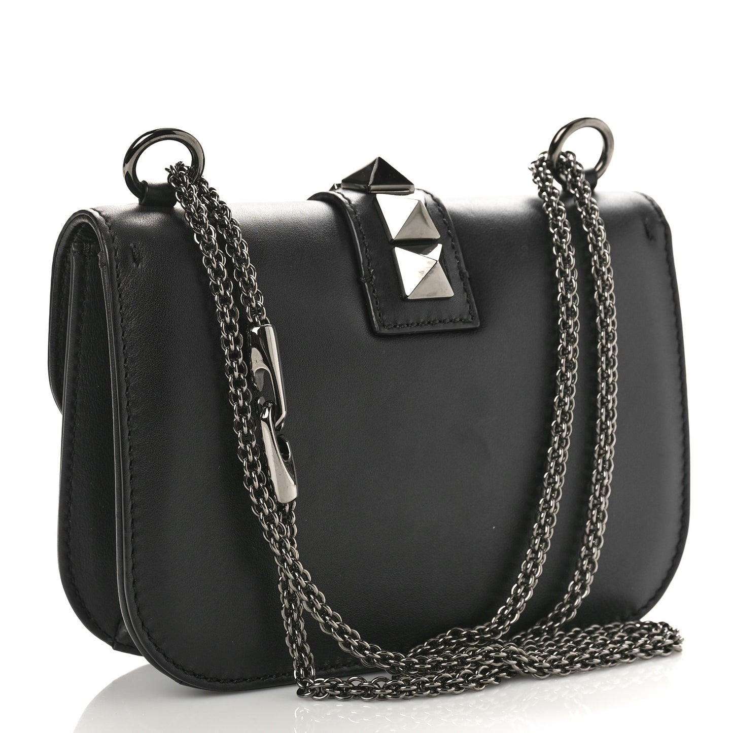 Vitello Small Glam Lock Rockstud Flap Black