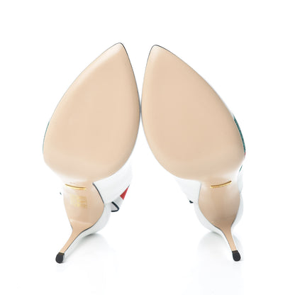 Gucci Calfskin Glitter Web High Heel Slingback Pumps 38 White 5 of 9