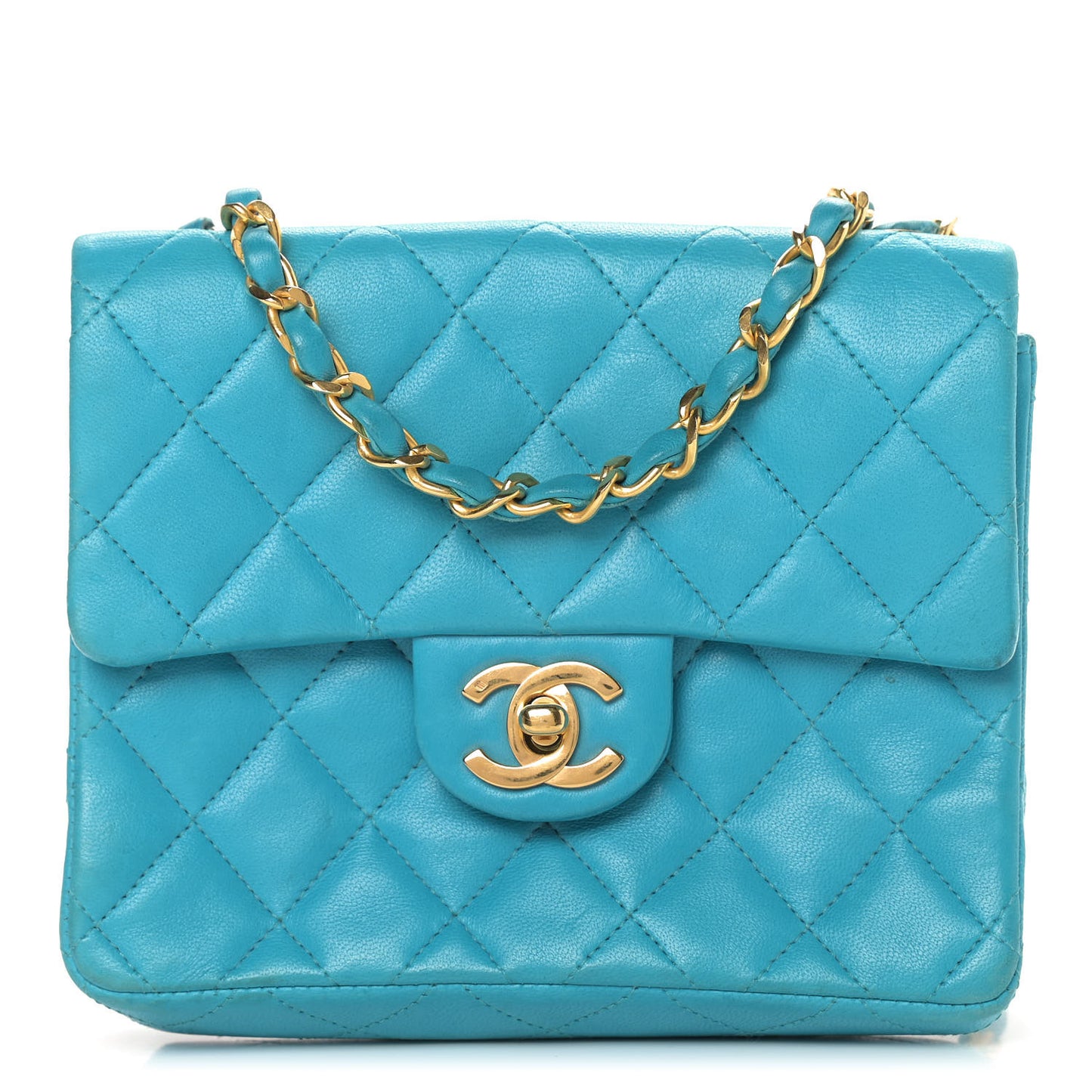 Lambskin Quilted Mini Square Flap Blue