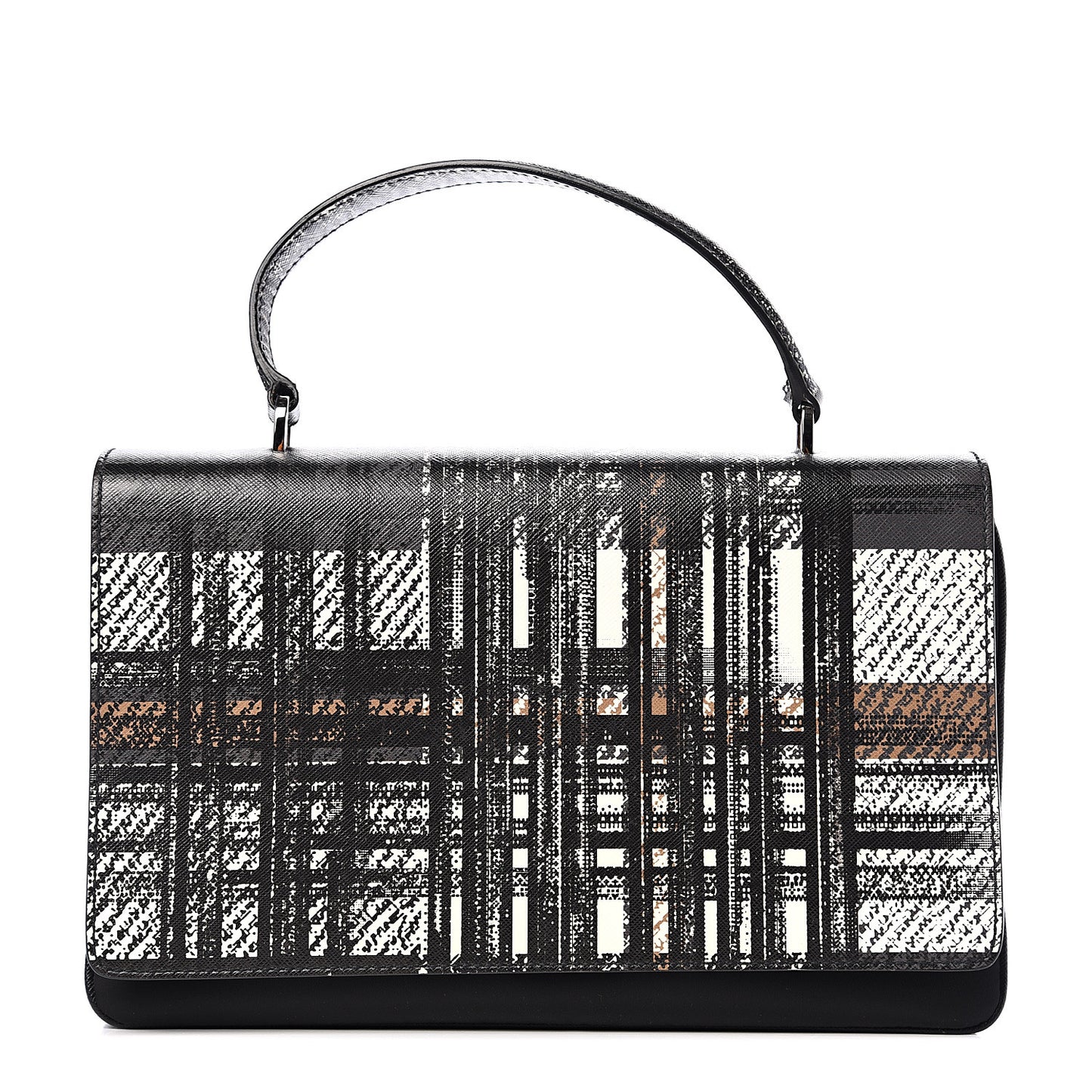 Tessuto Nylon Saffiano Tartan Print Top Handle Bag Bianco