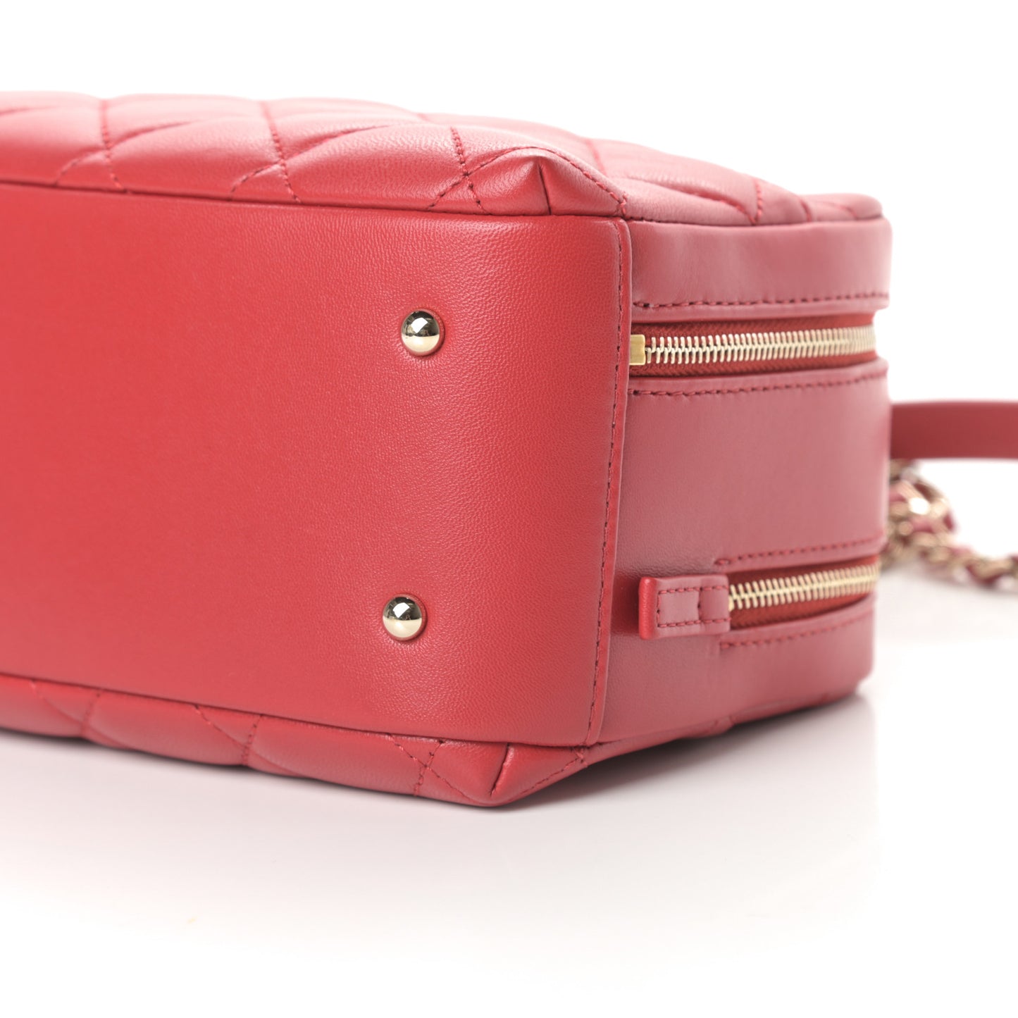 Lambskin Quilted Small Trendy CC Bowling Bag Red