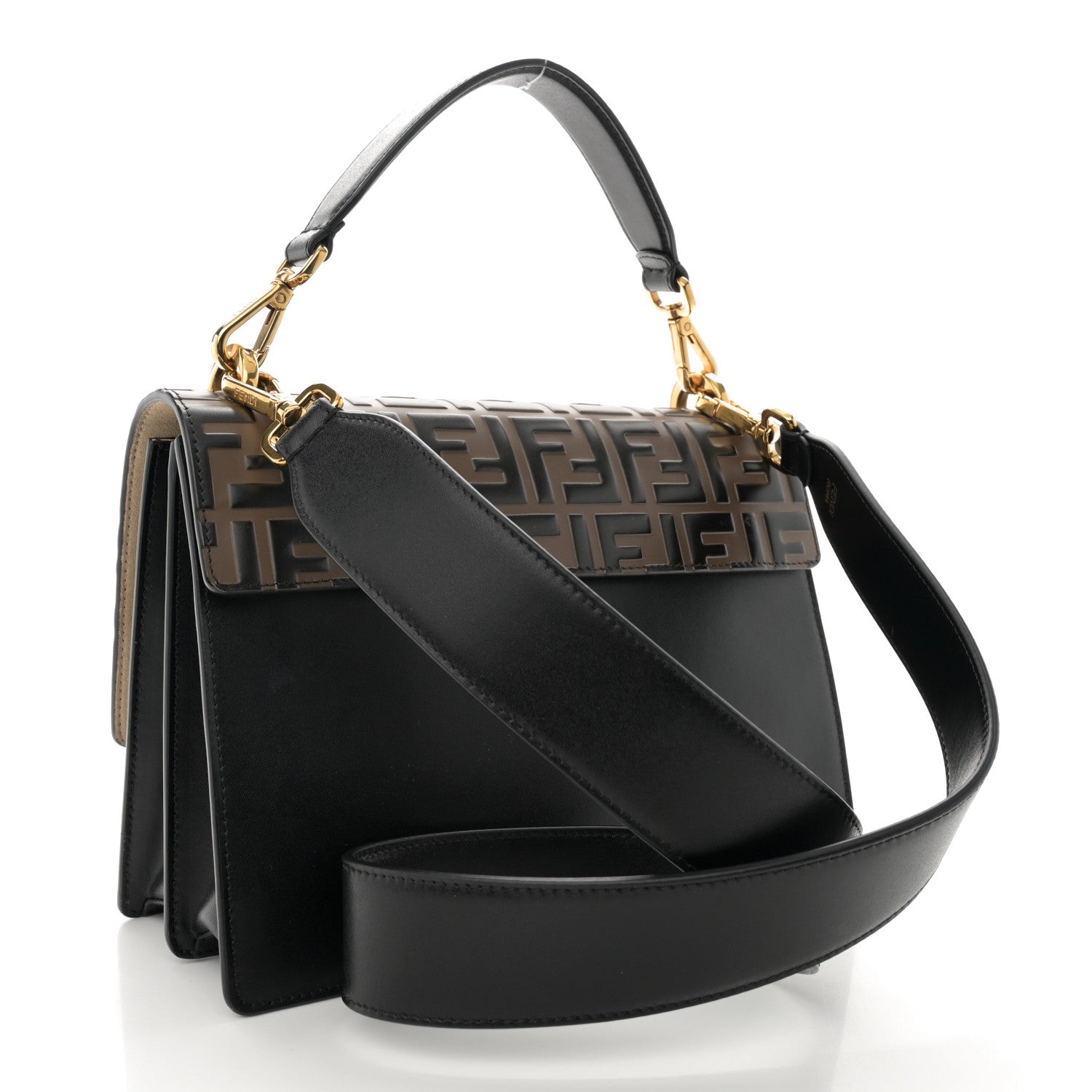 Fendi Vitello Liberty Bi-Color FF 1974 Embossed Kan U Shoulder Bag Black Maya 3 of 13