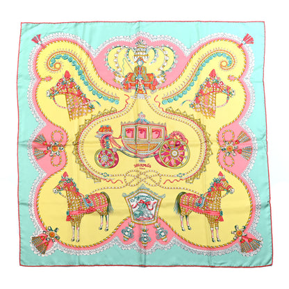 Hermes Silk Paperoles Scarf 90 Jaune Soufre Vert D Eau Rose 1 of 6