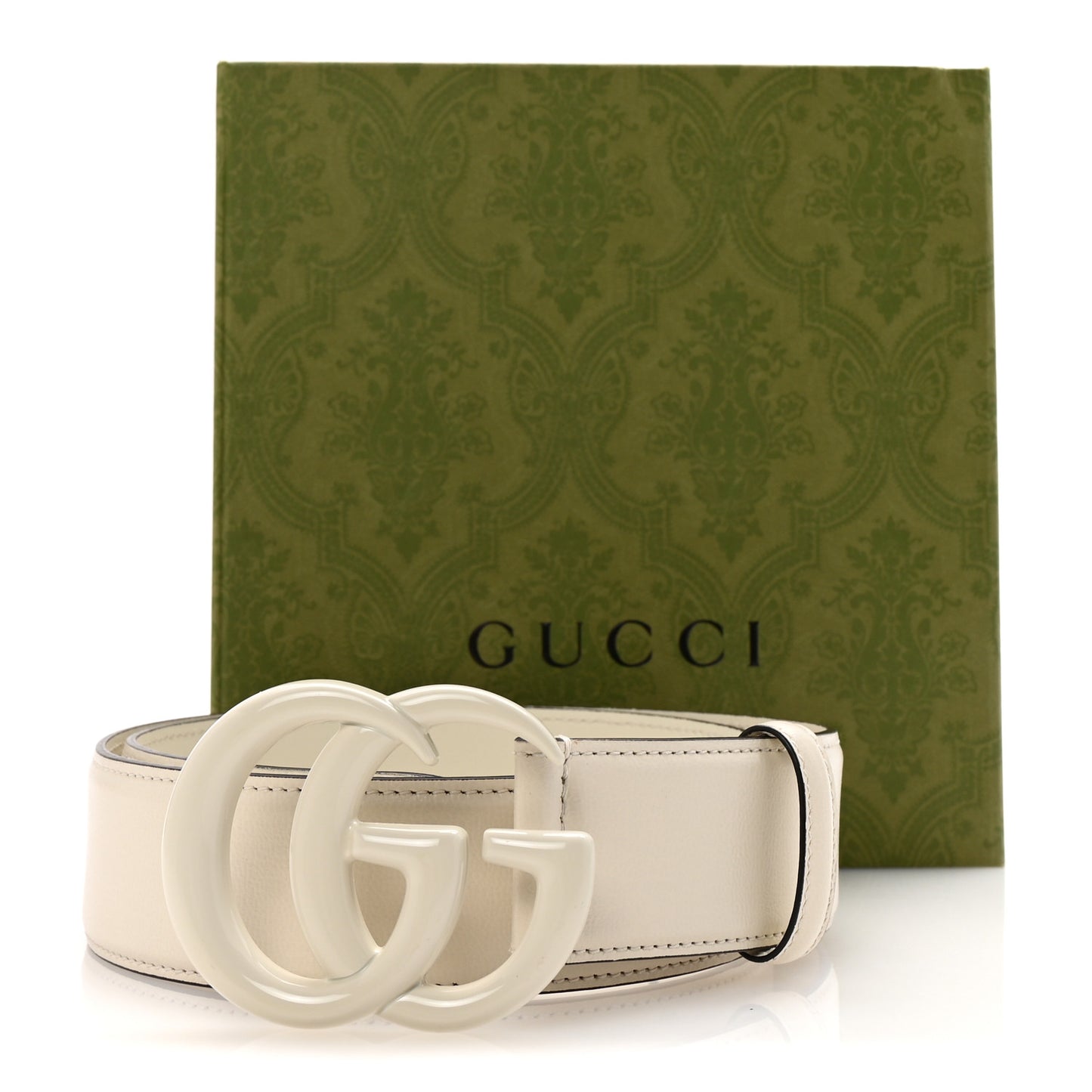 Azalea Calfskin Enamel Monochrome Double G 40mm Belt 75 30 Mystic White