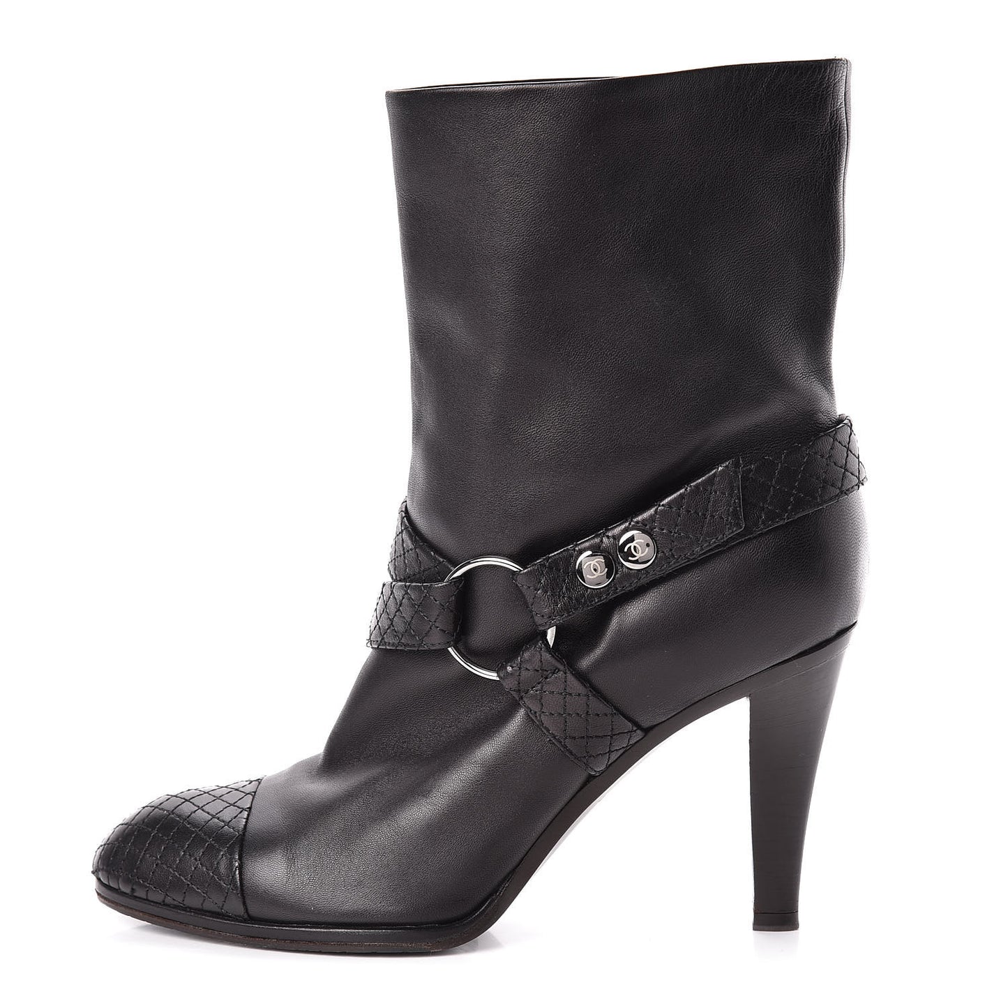 Calfskin Quilted Cap Toe Boots 40.5 Black