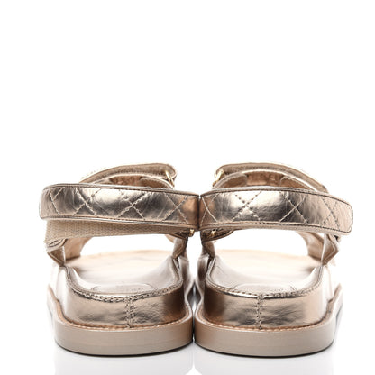 Chanel Iridescent Lambskin Quilted Velcro Dad Sandals 37.5 Light Bronze 7 of 11