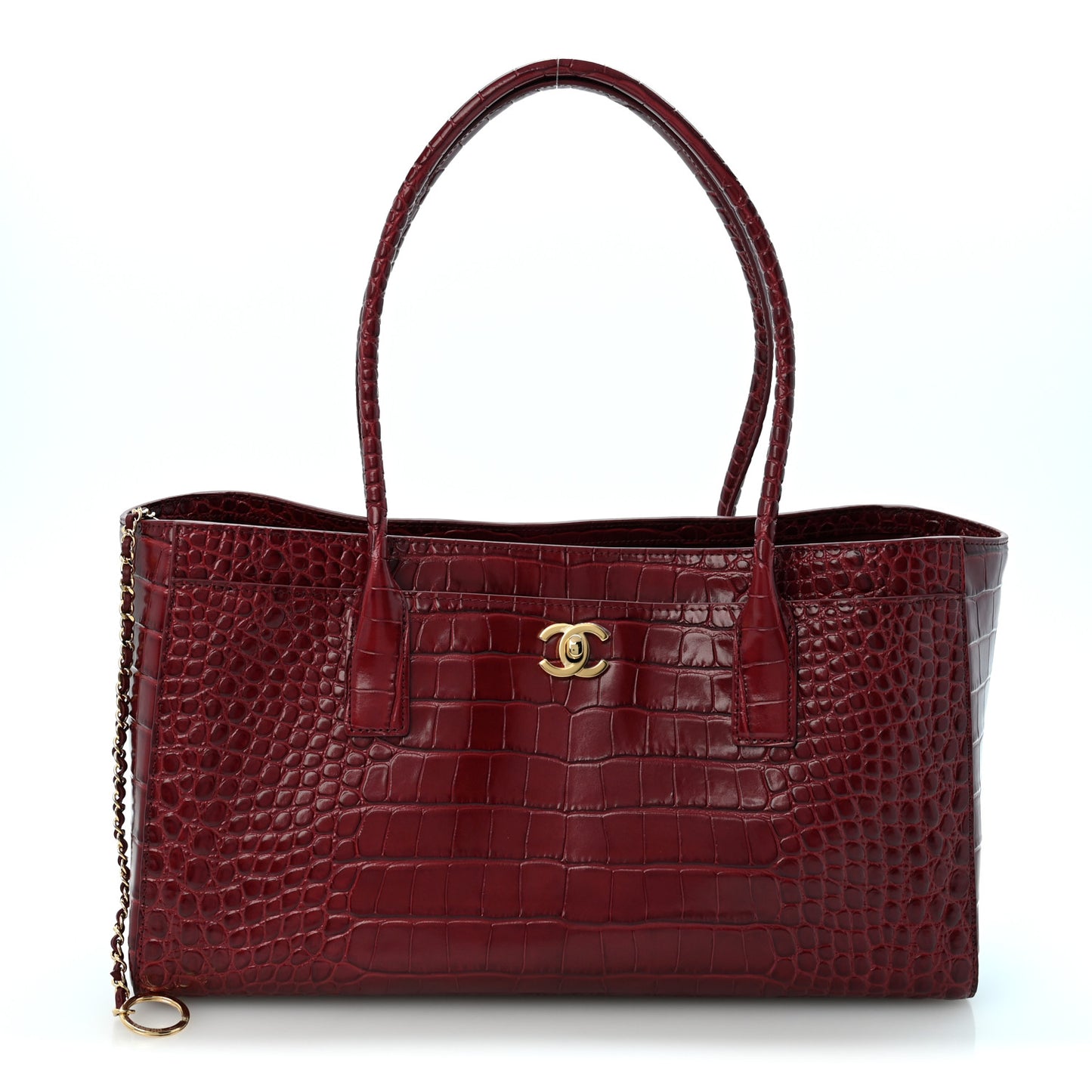 Calfskin Crocodile Embossed Archetype Small Shopping Tote Burgundy