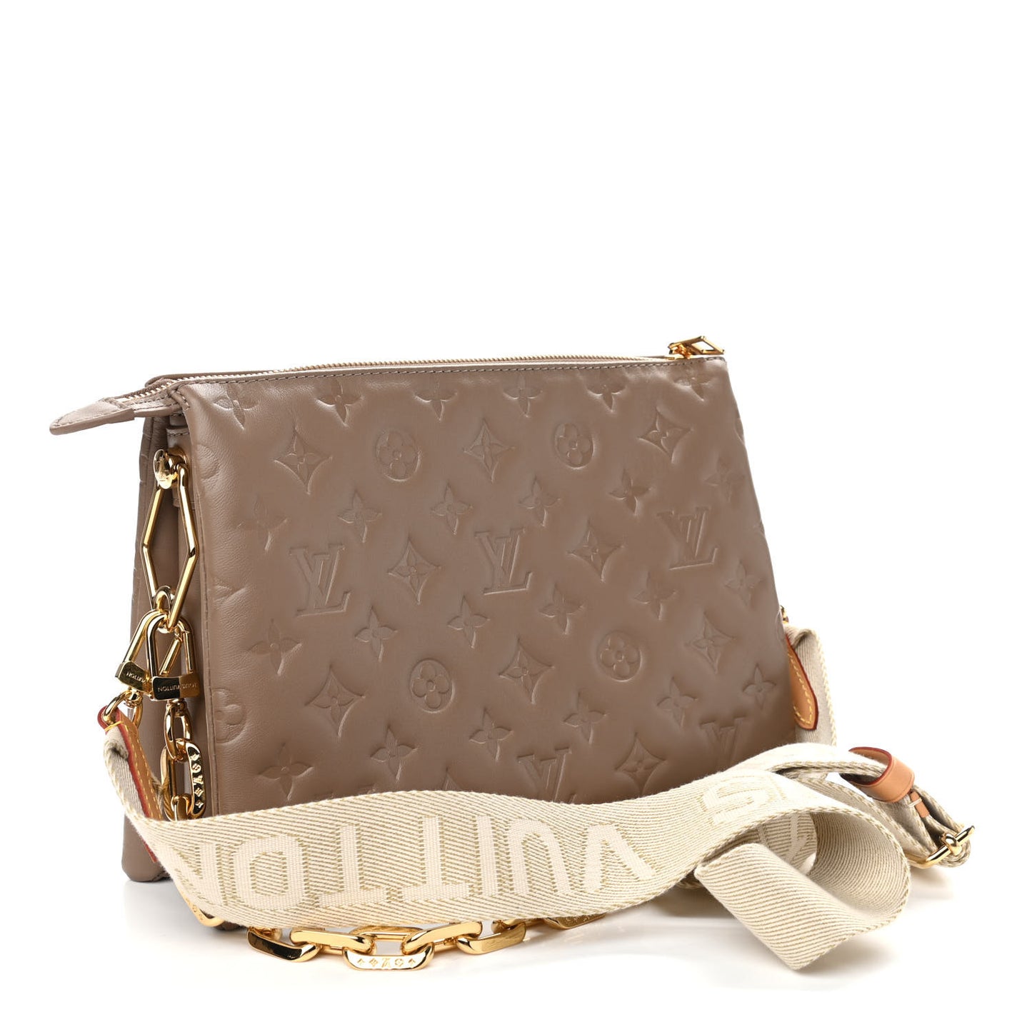 Lambskin Embossed Monogram Coussin PM Taupe
