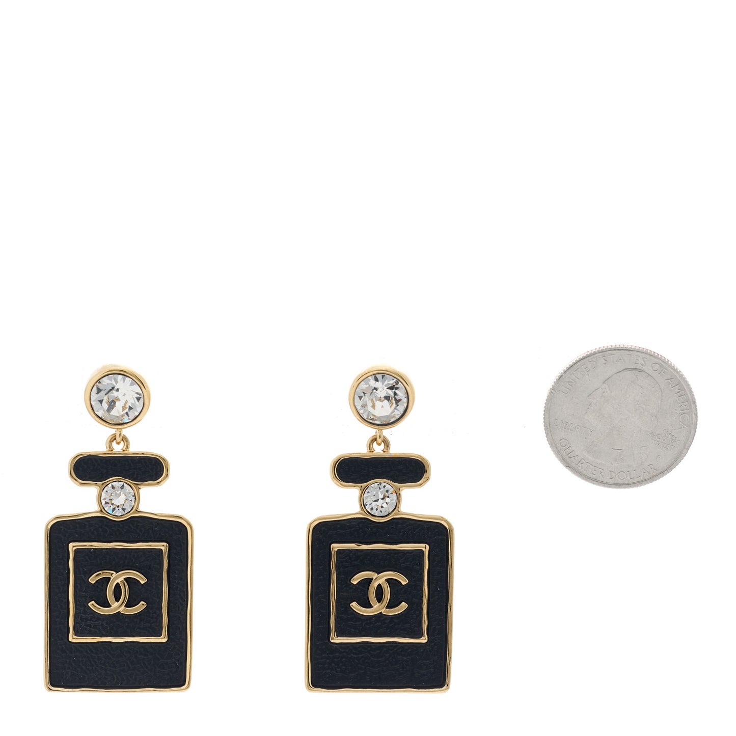 Metal Crystal Enamel CC Perfume Bottle Drop Earrings Gold Black