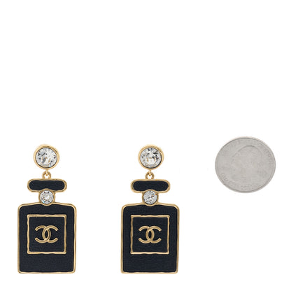 Chanel Metal Crystal Enamel CC Perfume Bottle Drop Earrings Gold Black 2 of 5