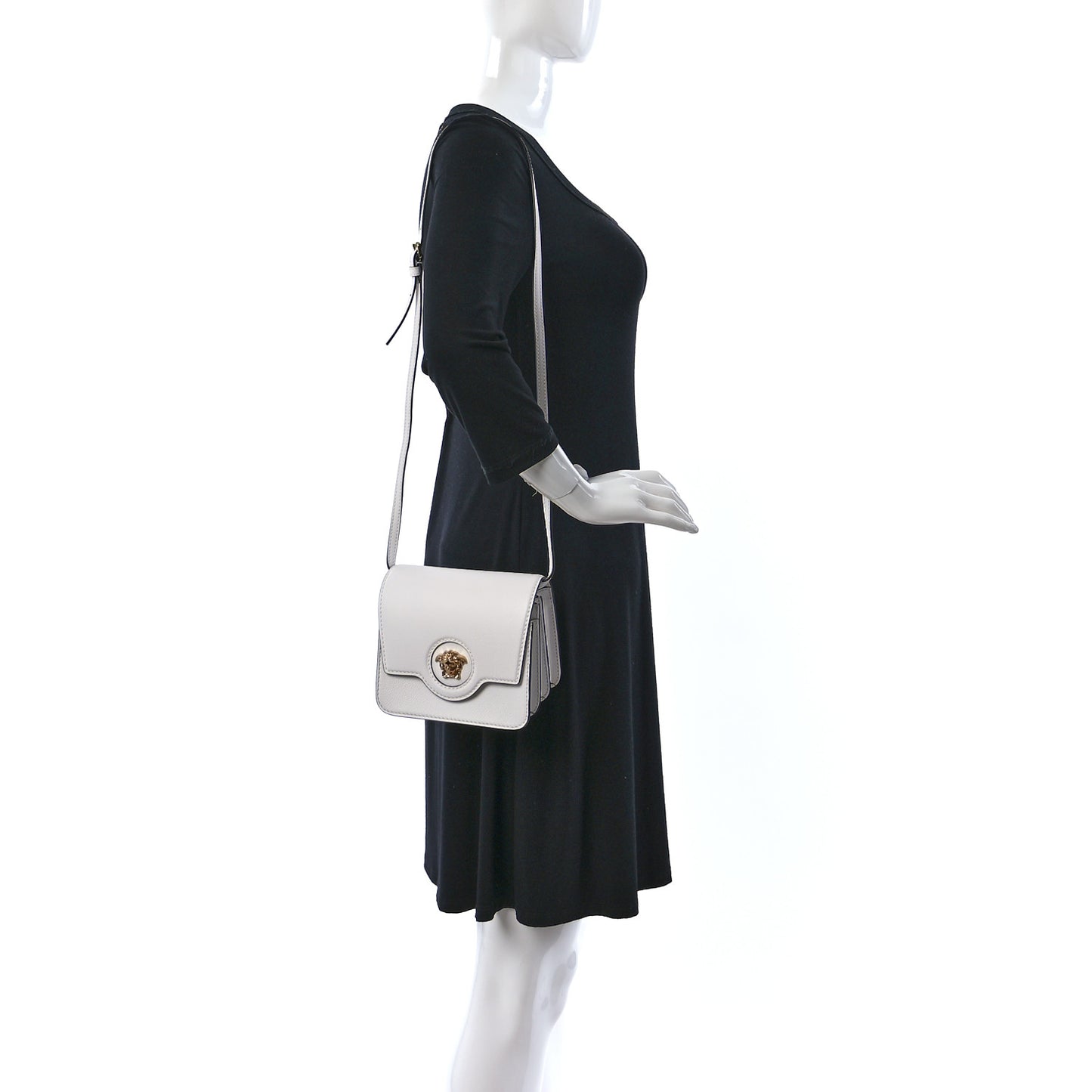 Grained Calfskin La Medusa Shoulder Bag White