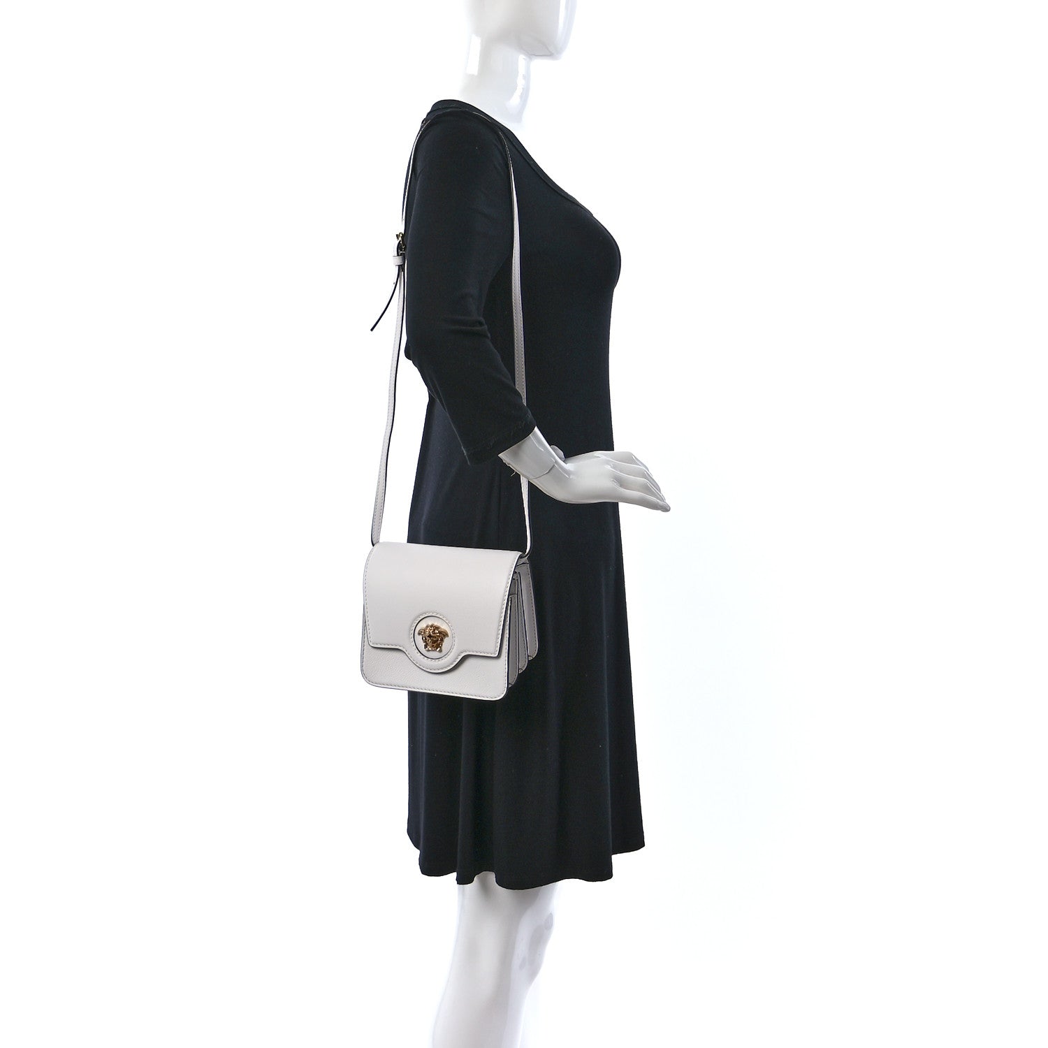 Versace Grained Calfskin La Medusa Shoulder Bag White 2 of 8