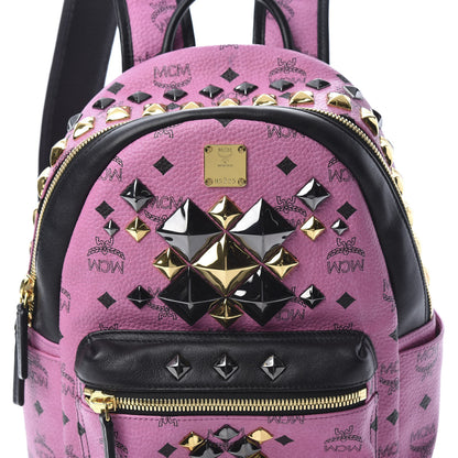 MCM Visetos Studded Colorblock Small Stark Brock Backpack Pink Black 7 of 11