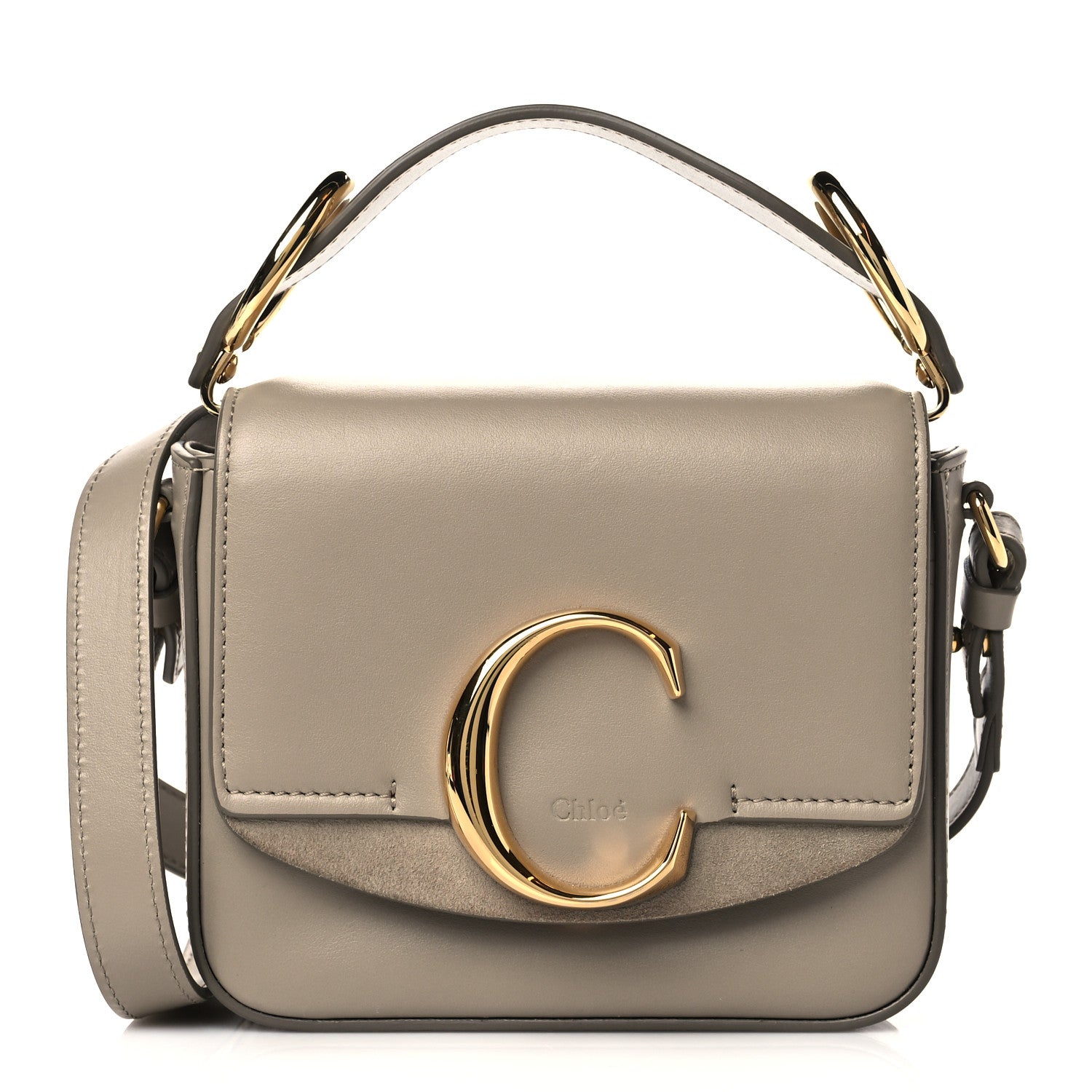 Chloe Shiny Calfskin Suede Mini C Double Carry Motty Grey 1 of 11