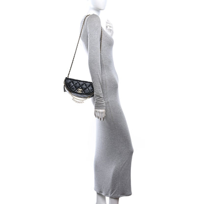 Chanel Shiny Lambskin Quilted Pearl Logo Waist Bag Black 2 of 10