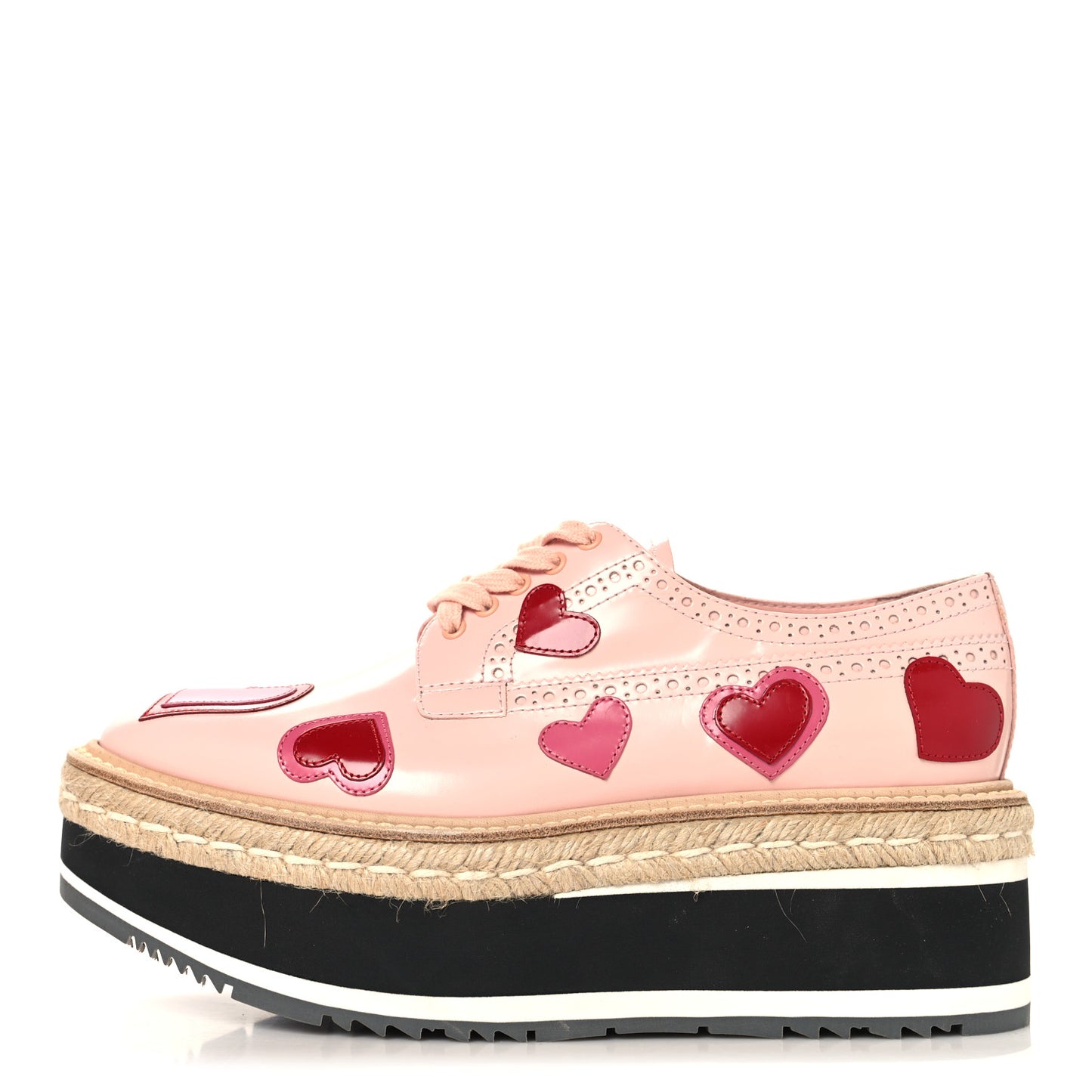 Patent Calfskin Espadrille Hearts 45mm Platform Sneakers 38.5 Pink