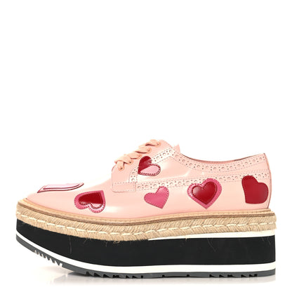Prada Patent Calfskin Espadrille Hearts 45mm Platform Sneakers 38.5 Pink 1 of 9