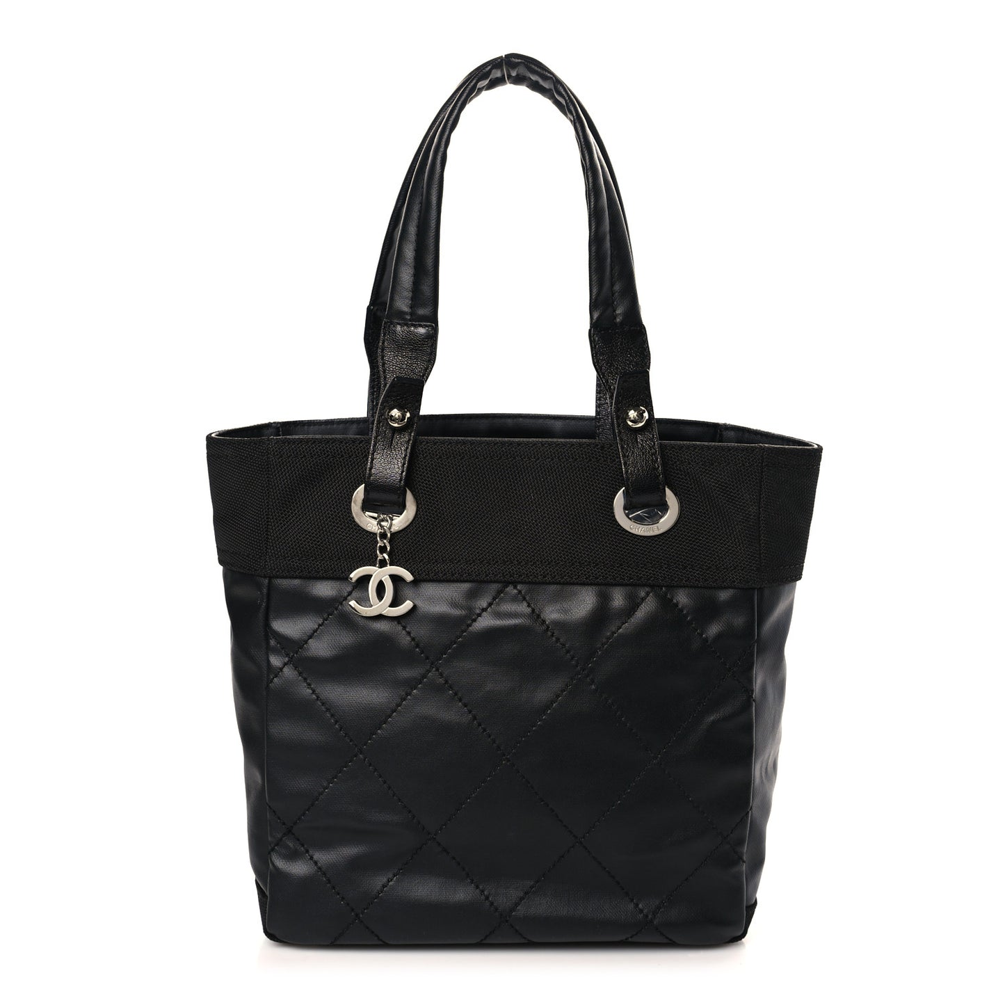 Coated Canvas Quilted Small Paris Biarritz Tote Black