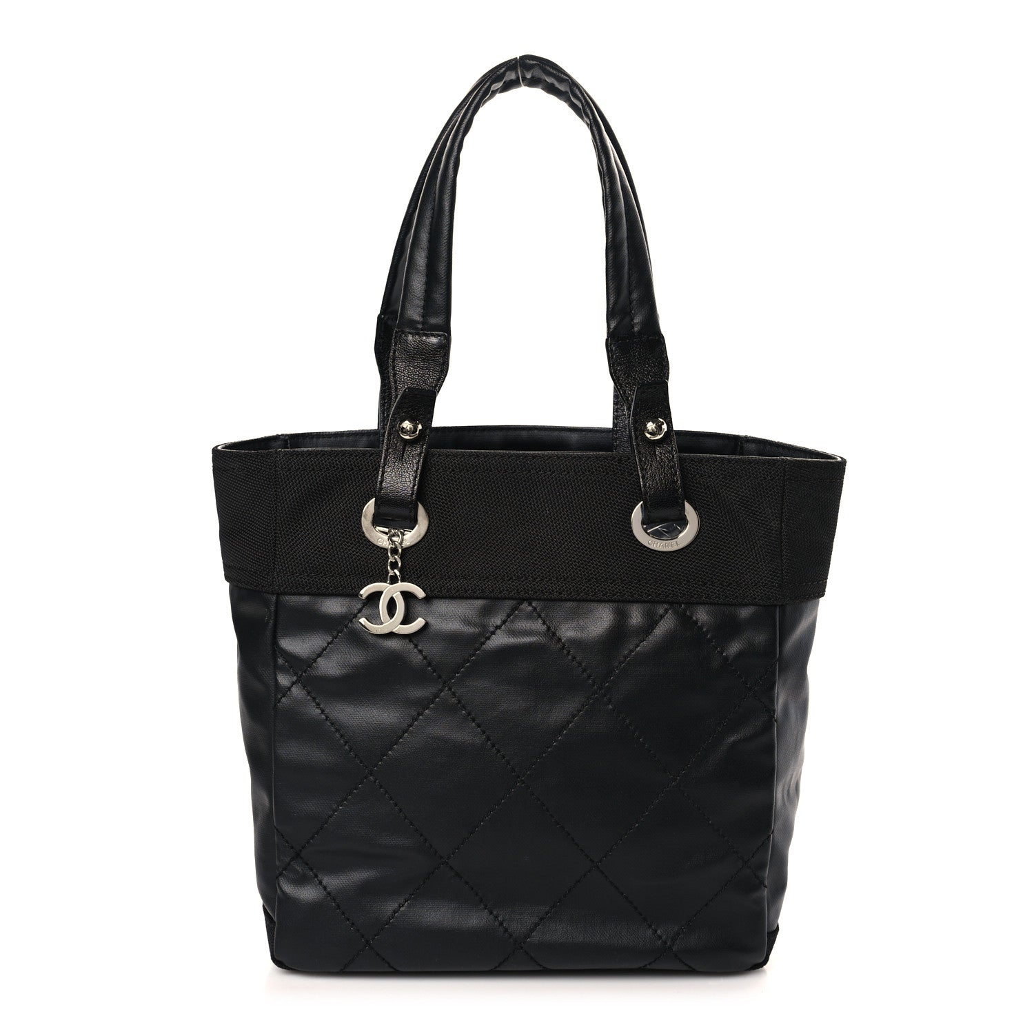 Chanel Coated Canvas Quilted Small Paris Biarritz Tote Black 1 of 9
