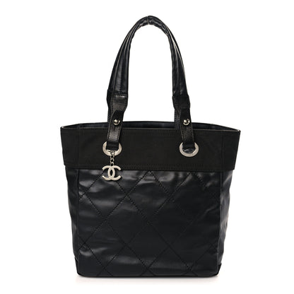 Chanel Coated Canvas Quilted Small Paris Biarritz Tote Black 1 of 9