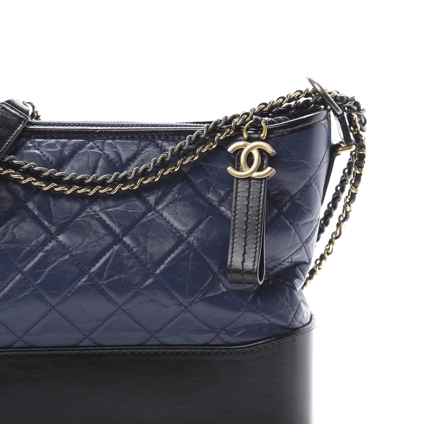 Aged Calfskin Quilted Medium Gabrielle Hobo Navy Black