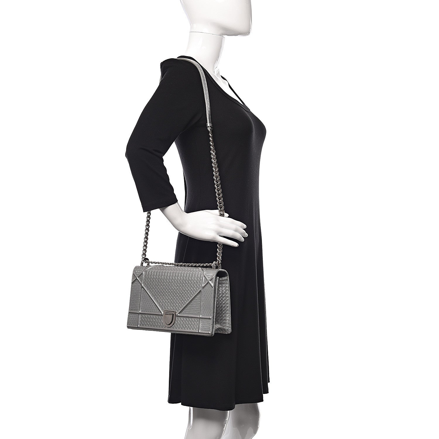 Christian Dior Metallic Patent Micro-Cannage Medium Diorama Flap Bag Silver 2 of 15