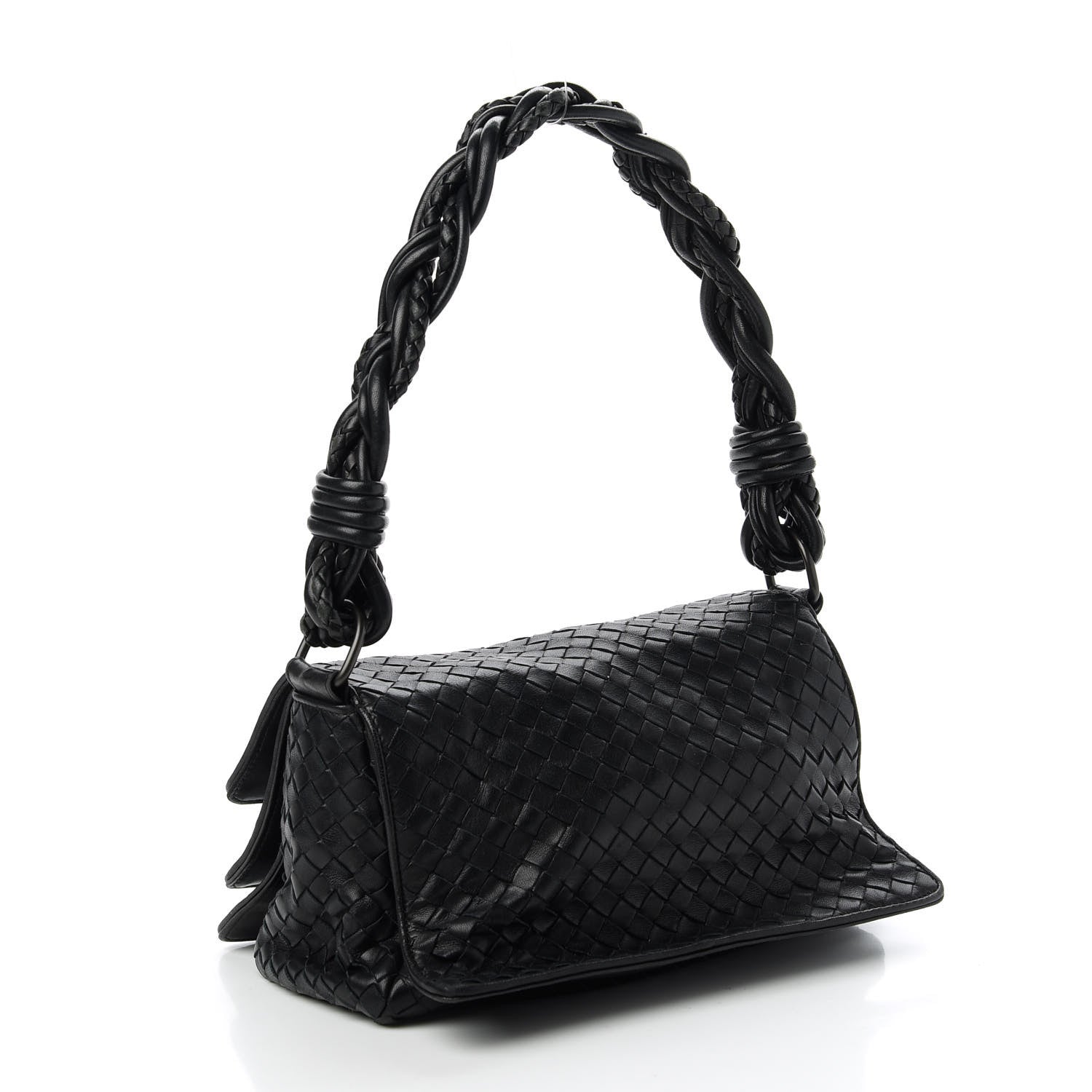 Bottega Veneta Nappa Intrecciato Braided Flap Shoulder Bag Black 3 of 10