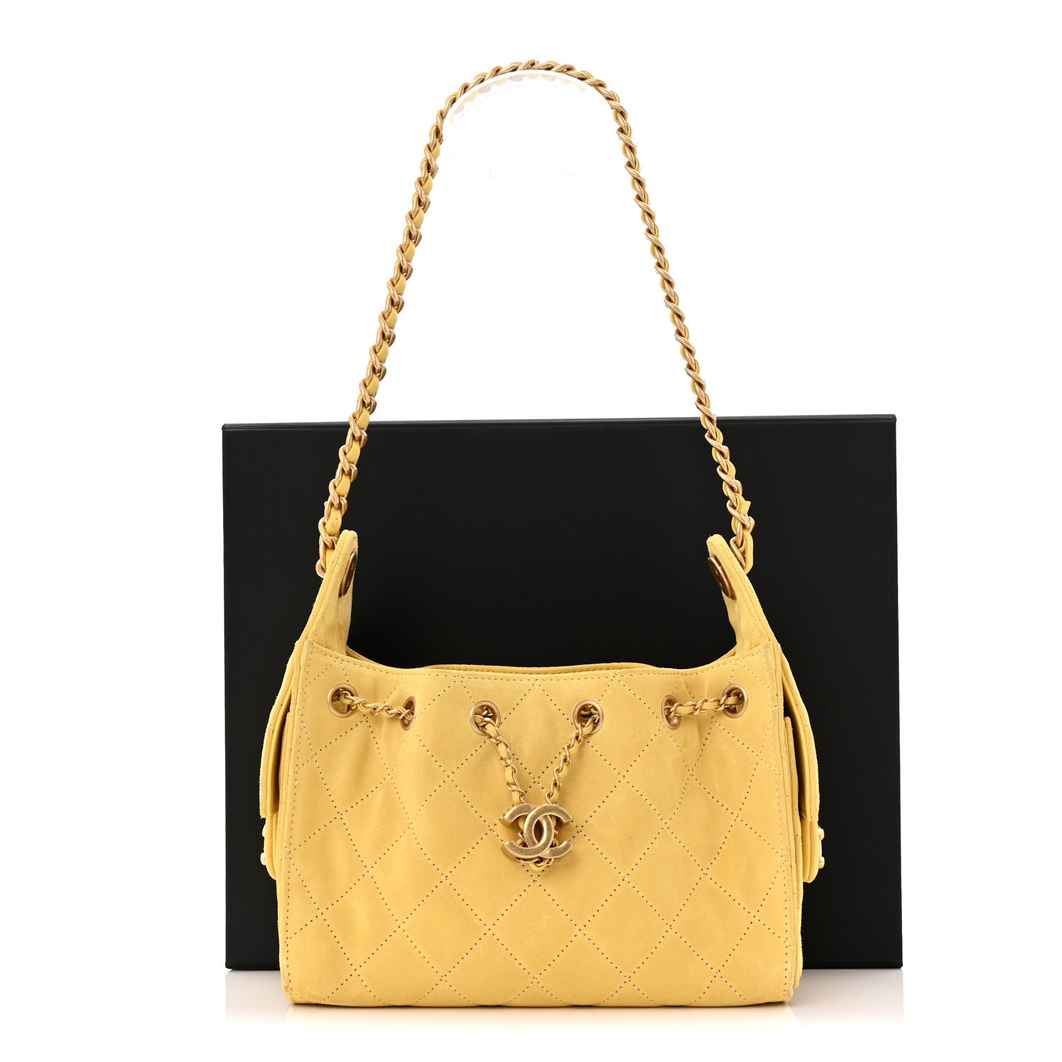 Chanel Suede Quilted Mini Chanel 25 Handbag Yellow 1779938
