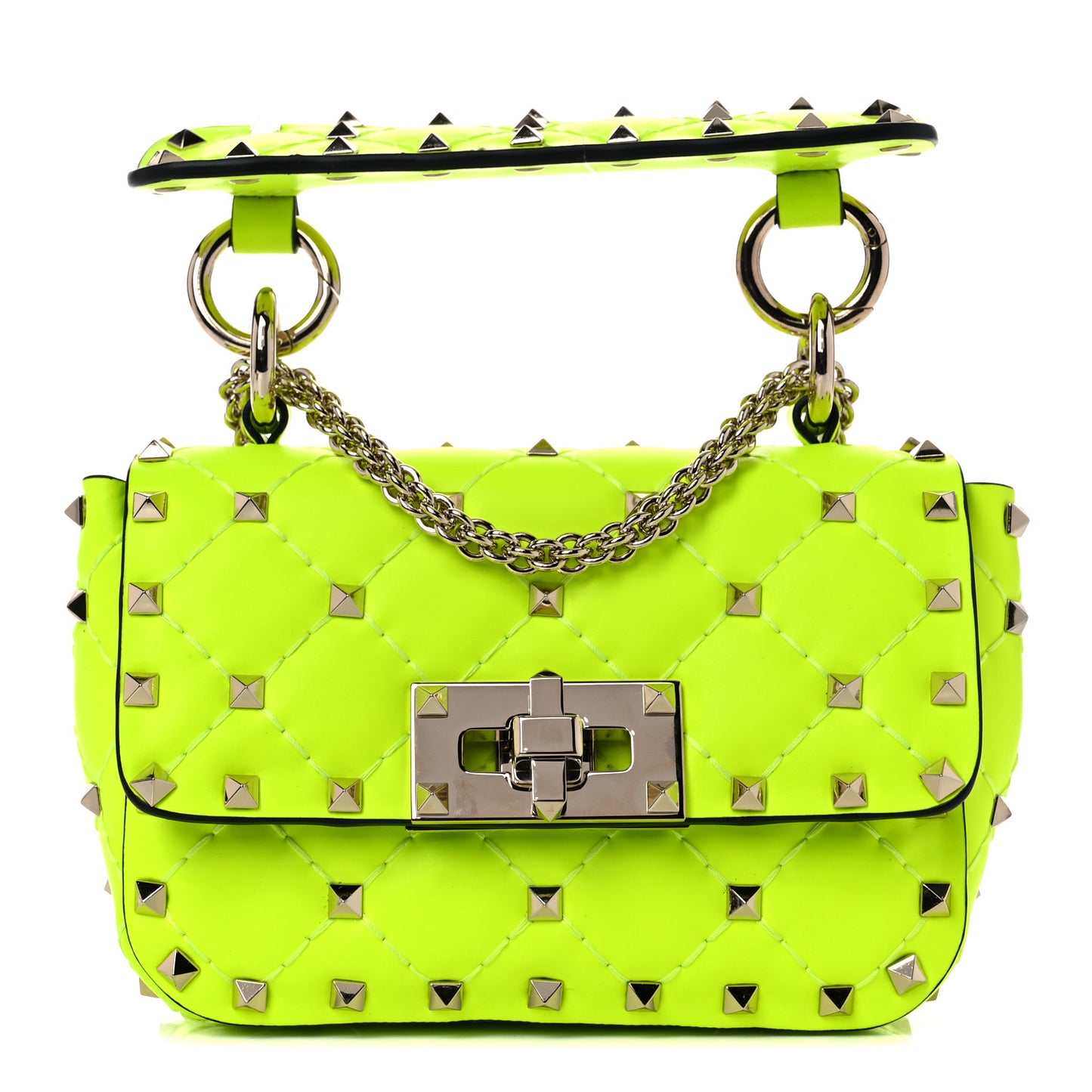 Calfskin Micro Rockstud Spike Shoulder Bag Lime