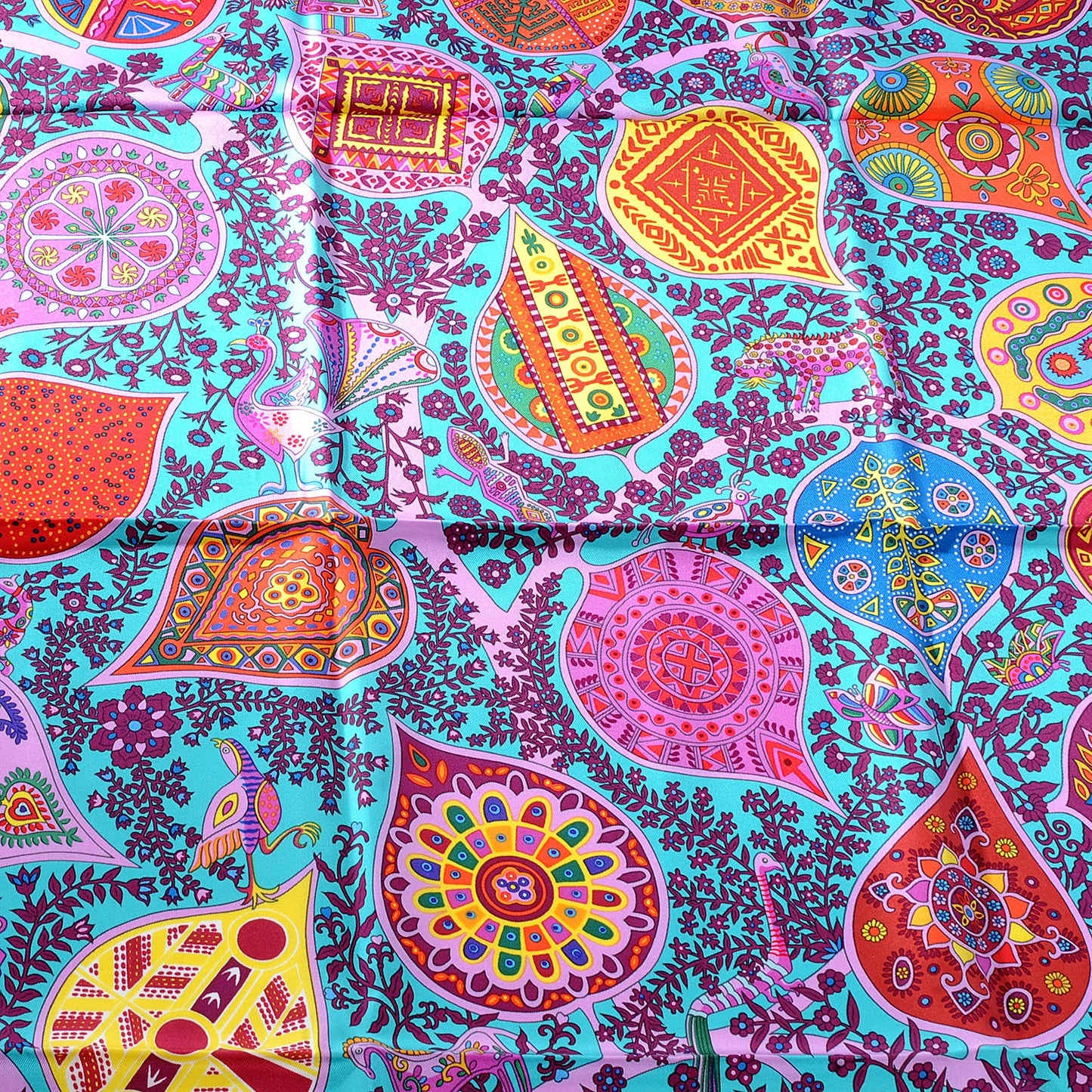 Silk Le Arbre De Vie Scarf 90 Turquoise