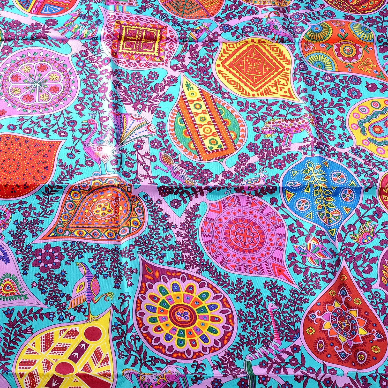 Hermes Silk Le Arbre De Vie Scarf 90 Turquoise 1 of 7