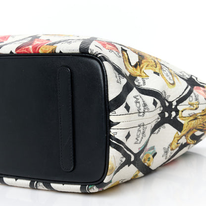 MCM Visetos Calfskin Motif Rombi Lion Printed Reversible Shopper Tote White 15 of 16