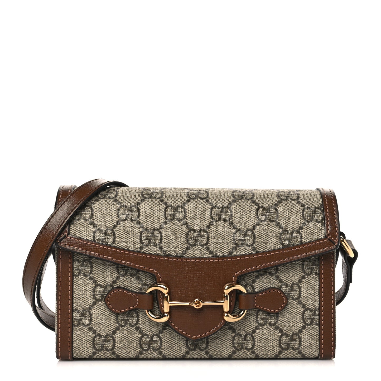 GG Supreme Monogram Mini Horsebit 1955 Shoulder Bag Beige Brown Sugar