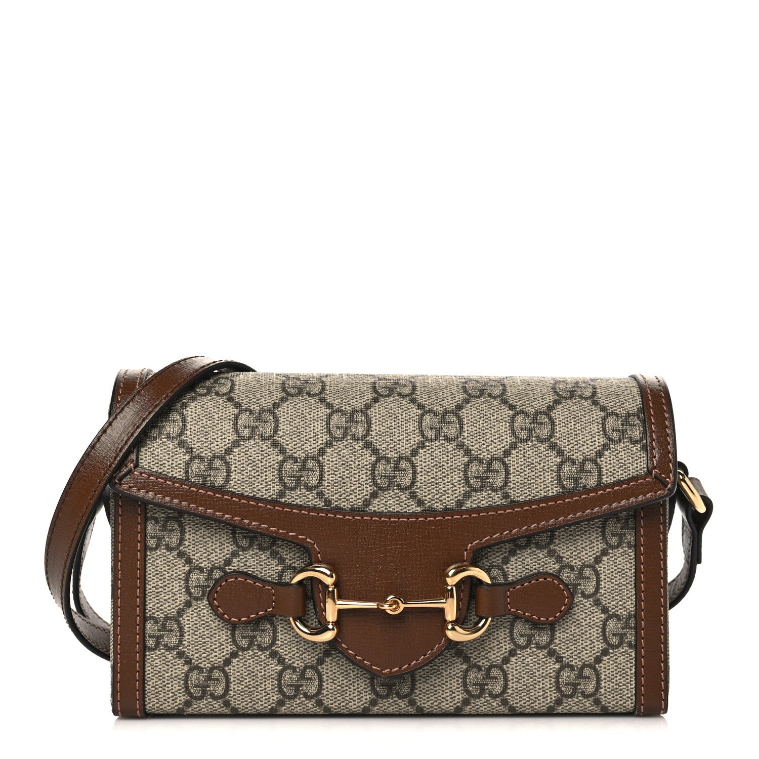Gucci GG Supreme Monogram Mini Horsebit 1955 Shoulder Bag Beige Brown Sugar 1 of 10