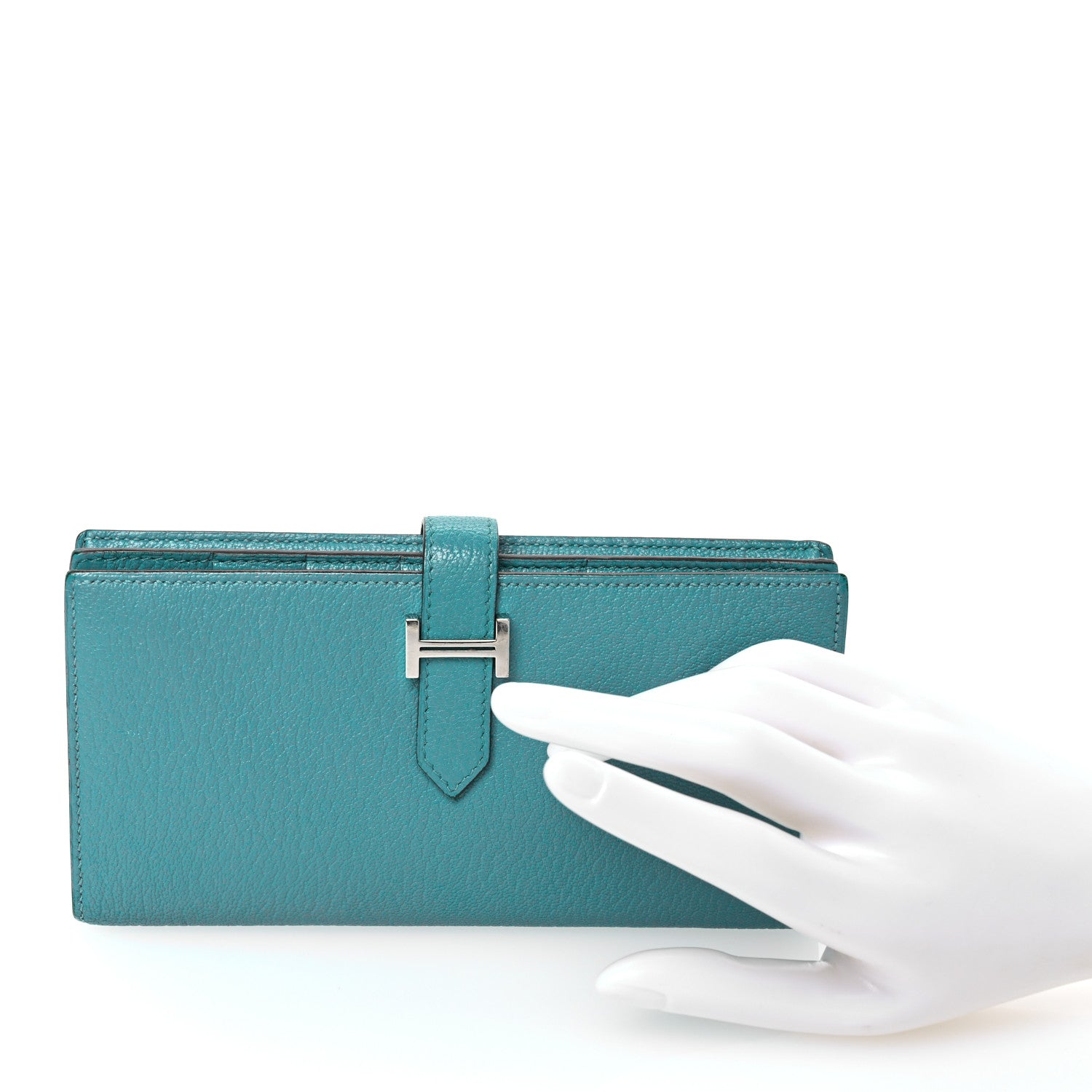 Hermes Chevre Mysore Bearn Gusset Wallet  Bleu Paon 2 of 8
