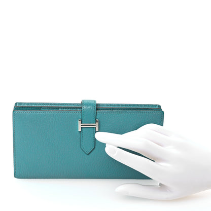 Hermes Chevre Mysore Bearn Gusset Wallet  Bleu Paon 2 of 8